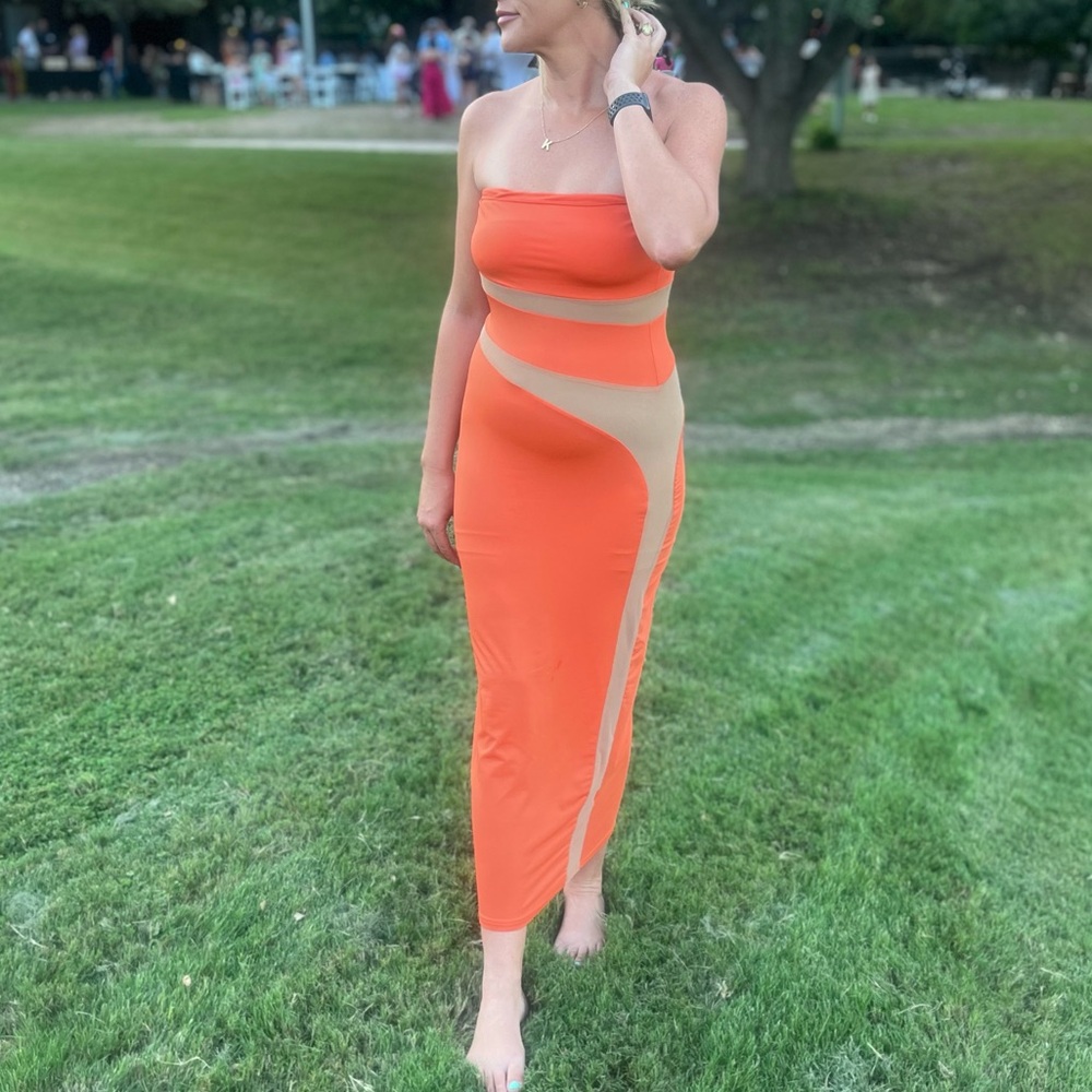 Orange nude illusion dress